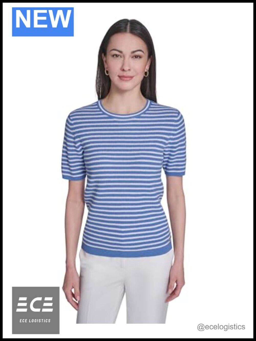 Tommy Hilfiger Short Sleeve Striped Sweater Top Crew Neck